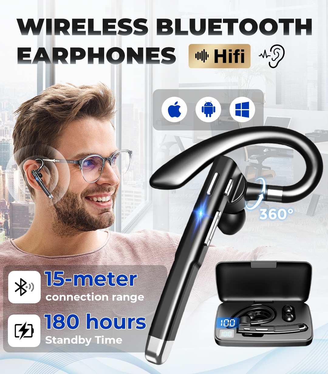 VoxLine Pro – Kabelloses Bluetooth-Headset für Business & Alltag
