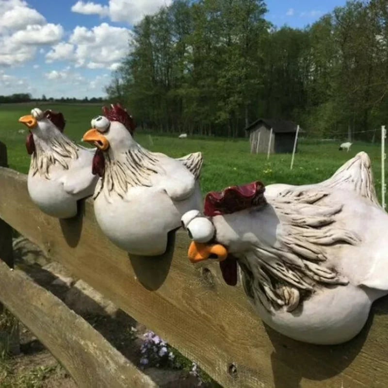 CurioHen™ – Lustige Harz-Hühner für den Gartenzaun