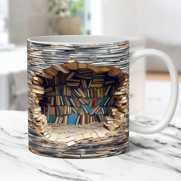 BookNook™ – 3D Bücherregal-Keramiktasse | Stilvoll trinken für echte Buchliebhaber