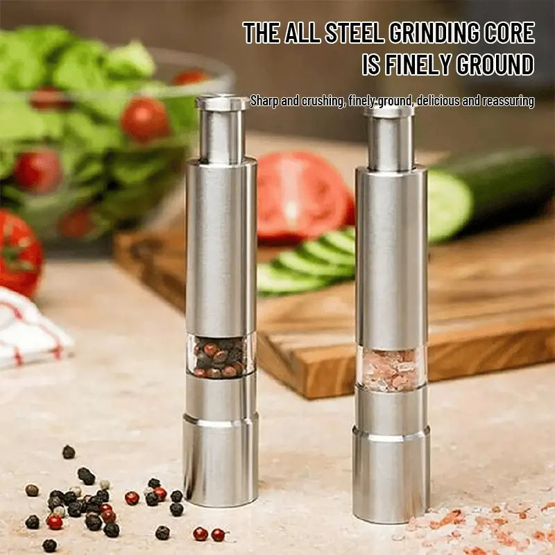 AromaGrind™ – Salz- & Pfeffermühlen-Set | Verstellbarer Mahlgrad | Edelstahl & Glas