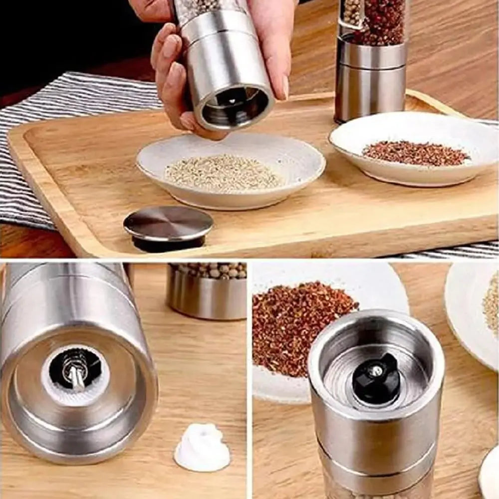 AromaGrind™ – Salz- & Pfeffermühlen-Set | Verstellbarer Mahlgrad | Edelstahl & Glas