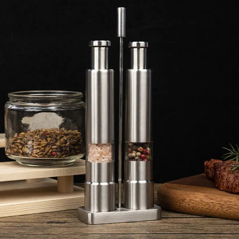 AromaGrind™ – Salz- & Pfeffermühlen-Set | Verstellbarer Mahlgrad | Edelstahl & Glas