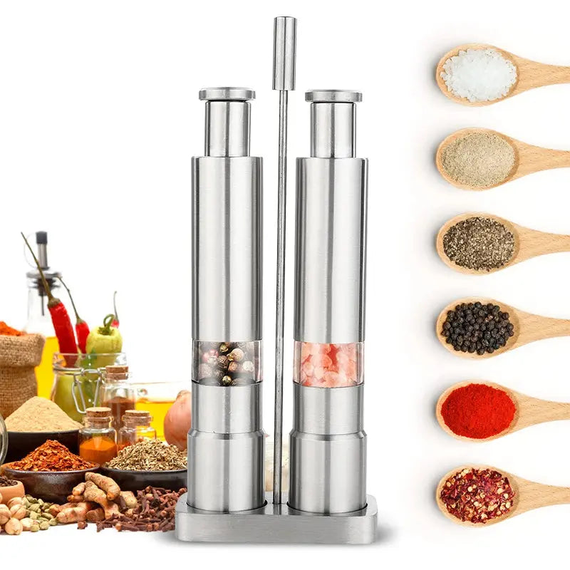 AromaGrind™ – Salz- & Pfeffermühlen-Set | Verstellbarer Mahlgrad | Edelstahl & Glas
