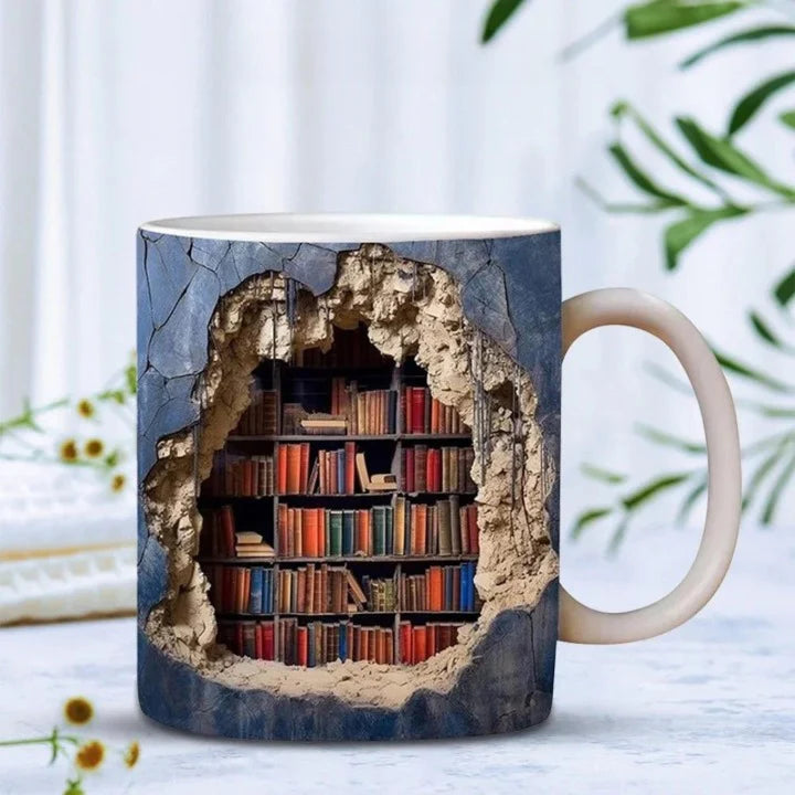 BookNook™ – 3D Bücherregal-Keramiktasse | Stilvoll trinken für echte Buchliebhaber
