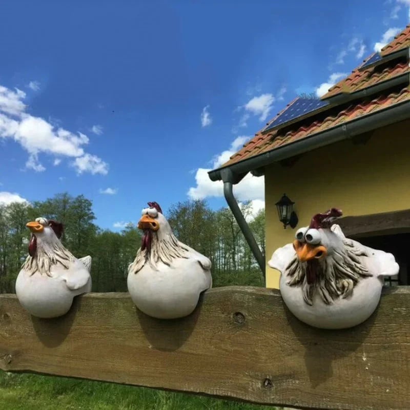 CurioHen™ – Lustige Harz-Hühner für den Gartenzaun