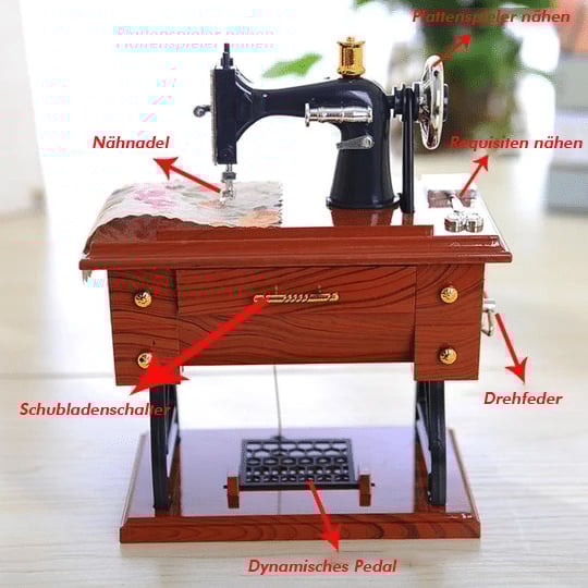SewTune™ – Vintage Nähmaschinen-Spieluhr mit Bewegung und Musik