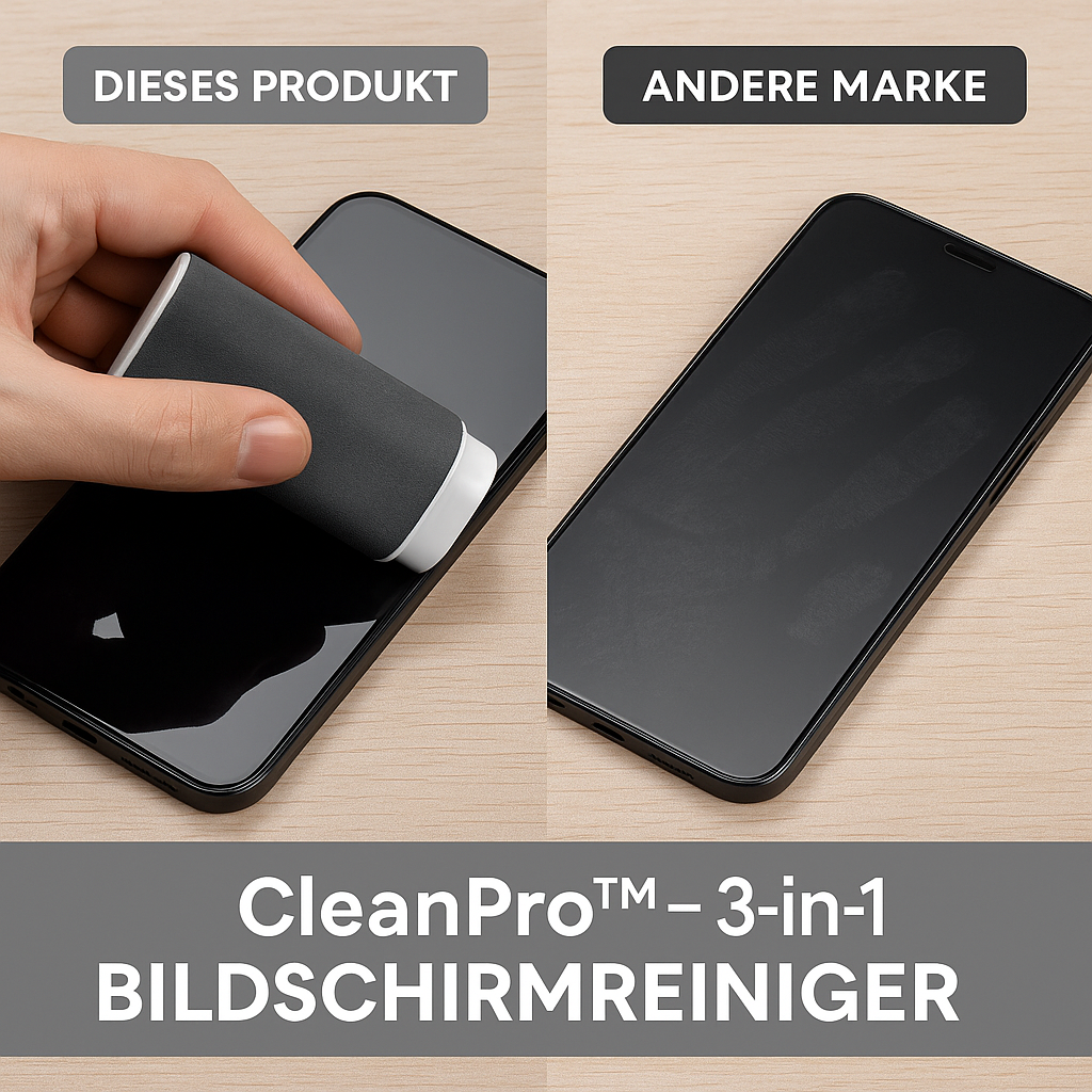 CleanPro™ – 3-in-1 Bildschirmreiniger für klare Sicht unterwegs