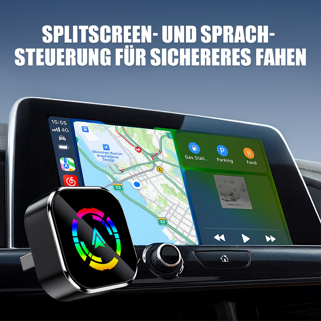 DriveLink Pro – 2-in-1 Kabellos-Adapter für iPhone & Android Auto