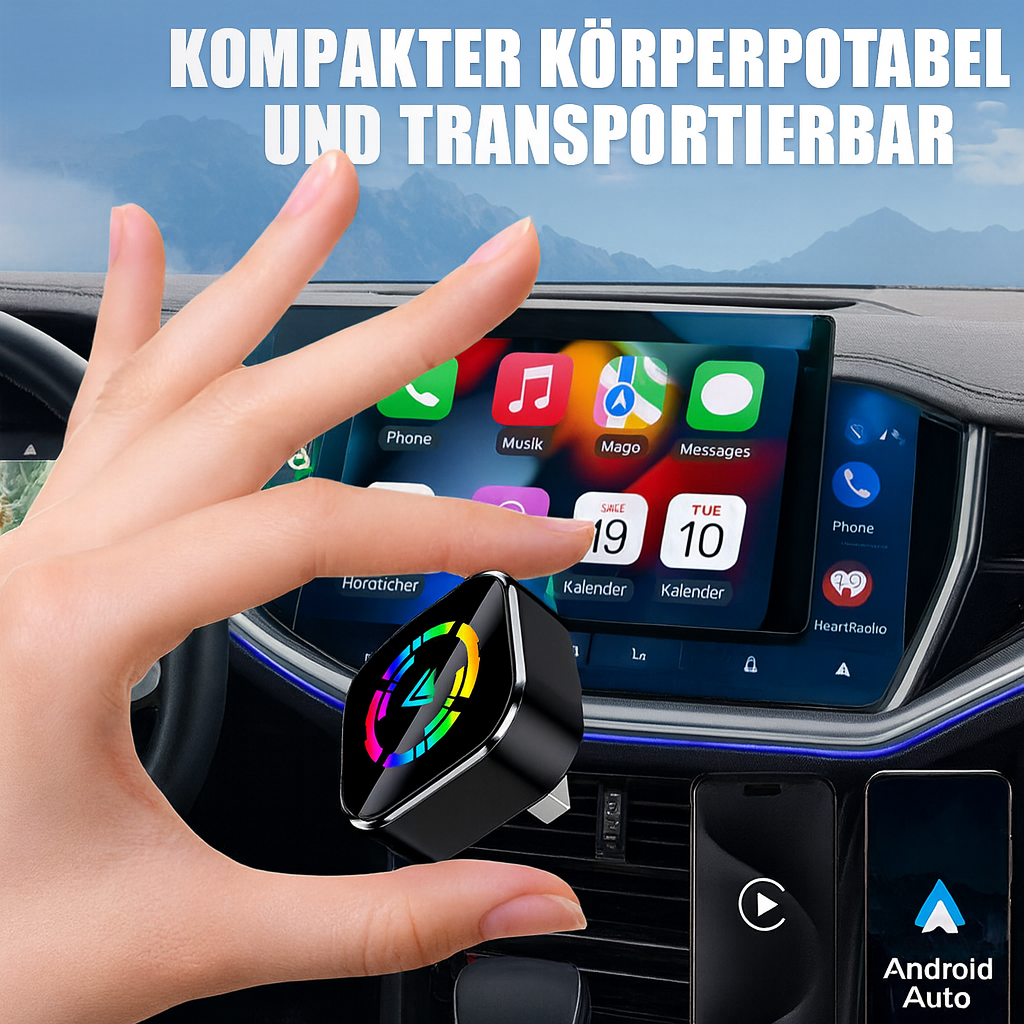 DriveLink Pro – 2-in-1 Kabellos-Adapter für iPhone & Android Auto