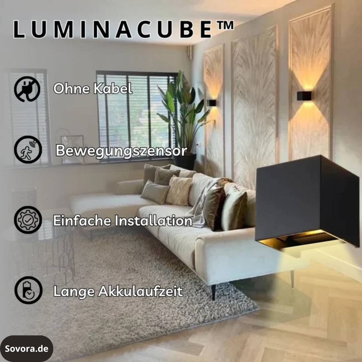 LuminaCube™ – Kabellose Luxus-Wandlampe für innen & außen