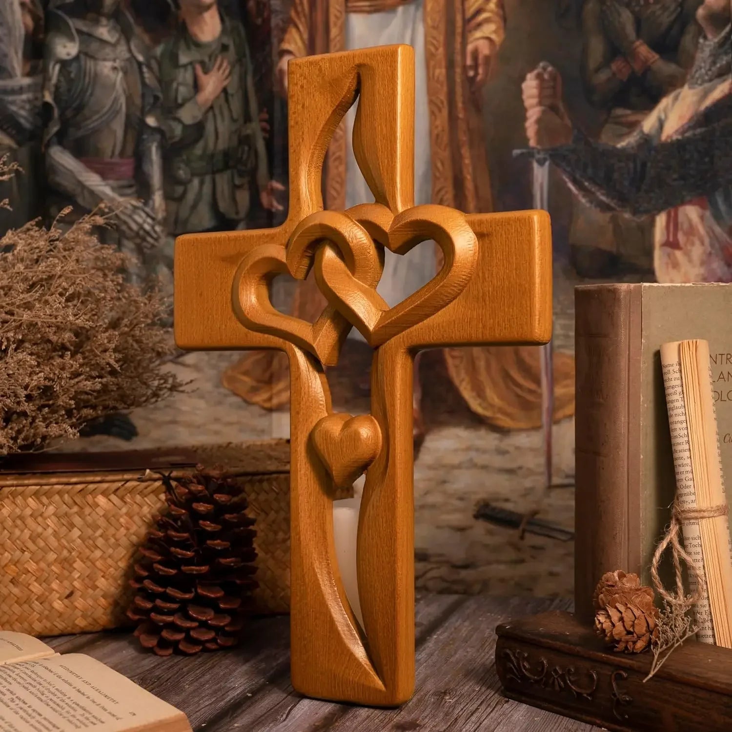 FaithBond™ – Holz-Kreuz mit verschlungenen Herzen