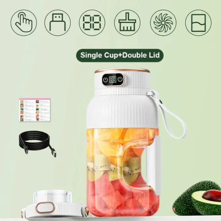 BlendEase™ – Tragbarer Mixer-Becher mit Digitalanzeige & 10-Klingen | 150W | 600 ml