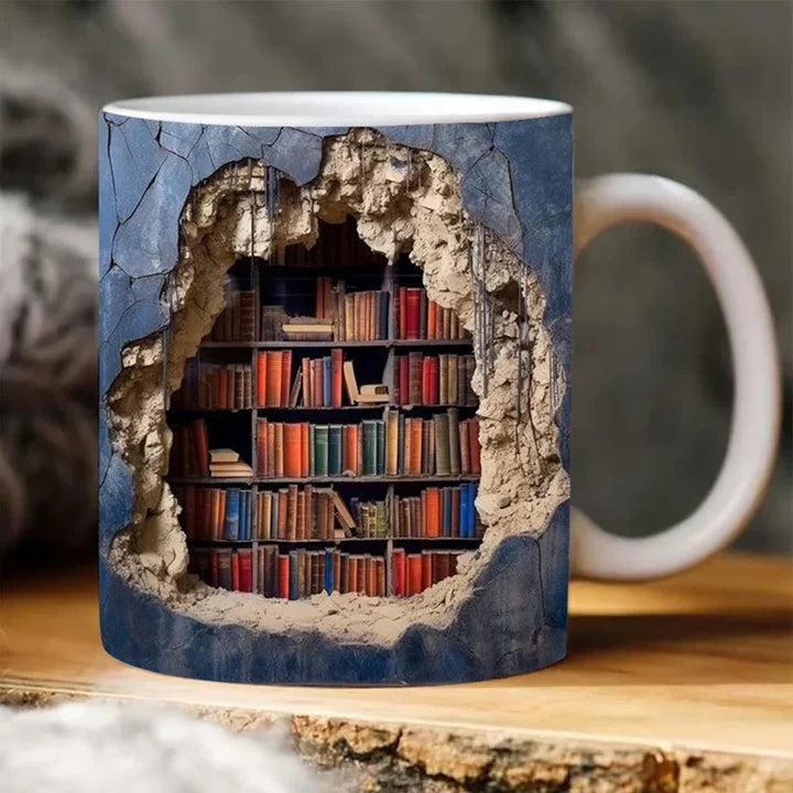 BookNook™ – 3D Bücherregal-Keramiktasse | Stilvoll trinken für echte Buchliebhaber