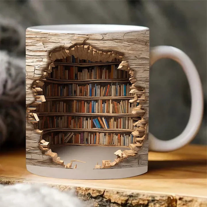 BookNook™ – 3D Bücherregal-Keramiktasse | Stilvoll trinken für echte Buchliebhaber